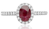 1.39CT DIAMOND & AAA RUBY 18KT WHITE GOLD 3D OVAL & ROUND HALO ENGAGEMENT RING