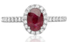 1.39CT DIAMOND & AAA RUBY 18KT WHITE GOLD 3D OVAL & ROUND HALO ENGAGEMENT RING