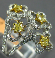 ESTATE LARGE 1.69CT WHITE & FANCY YELLOW DIAMOND 18KT TWO TONE GOLD CLOVER RING