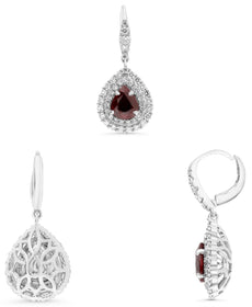 2.92CT DIAMOND & AAA RUBY 18KT WHITE GOLD 3D PEAR SHAPE & ROUND HANGING EARRINGS