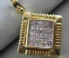 ESTATE 1.25CT DIAMOND 14KT WHITE & YELLOW GOLD INVISIBLE SQUARE PENDANT & CHAIN