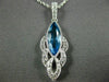 ESTATE 1.36CT DIAMOND & AAA BLUE TOPAZ 14KT WHITE GOLD 3D TEAR DROP LEAF PENDANT