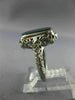 ANTIQUE WIDE GREEN AGATE 14K WHITE GOLD CLASSIC OPEN FILIGREE OCTAGON RING 26427