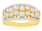 WIDE 1.0CT DIAMOND 14KT 2 TONE GOLD 3D ROUND MULTI ROW FILIGREE ANNIVERSARY RING