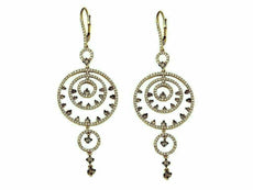 ESTATE 2.35CT WHITE & CHOCOLATE FANCY DIAMOND 14KT YELLOW GOLD HANGING EARRINGS