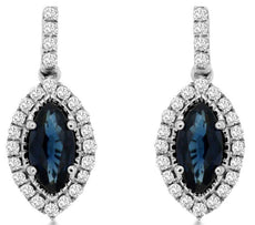 1.2CT DIAMOND & AAA SAPPHIRE 14KT WHITE GOLD MARQUISE & ROUND HANGING EARRINGS