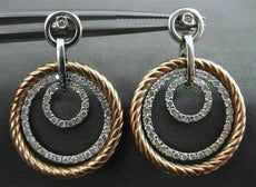 ESTATE LARGE 1.0CT DIAMOND 14K WHITE & ROSE GOLD 3D CIRCLE OF LIFE HOOP EARRINGS