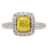 ESTATE LARGE 2.07CT WHITE & FANCY YELLOW DIAMOND 18K 2 TONE GOLD ENGAGEMENT RING