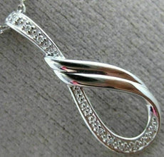 ESTATE .03CT DIAMOND 14KT WHITE GOLD 3D LOVE KNOT SEMI INFINITY FLOATING PENDANT