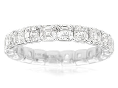 LARGE 4.0CT DIAMOND 14K WHITE GOLD ASSCHER CUT ETERNITY WEDDING ANNIVERSARY RING