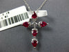 1CT DIAMOND & AAA RUBY 18KT WHITE GOLD ROUND & PEAR SHAPE CROSS FLOATING PENDANT