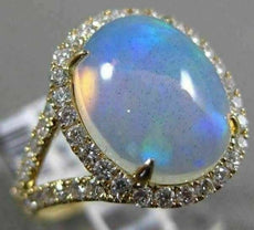 ESTATE LARGE 3.62CT DIAMOND & AAA AUSTRALIAN OPAL 14K YELLOW GOLD OVAL HALO RING