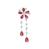 LARGE 4.88CT DIAMOND & AAA RUBY 18K WHITE GOLD FLOWER TEAR DROP HANGING EARRINGS
