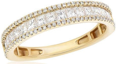 .90CT DIAMOND 18KT YELLOW GOLD ROUND & PRINCESS 3 ROW INVISIBLE ANNIVERSARY RING