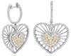 2.25CT DIAMOND 14KT 2 TONE GOLD 3D DOUBLE HEART LOVE FUN HUGGIE HANGING EARRINGS