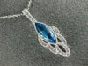 ESTATE 1.36CT DIAMOND & AAA BLUE TOPAZ 14KT WHITE GOLD 3D TEAR DROP LEAF PENDANT