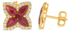 2.34CT DIAMOND AAA RUBY 14KT YELLOW GOLD PEAR SHAPE & ROUND FLOWER STUD EARRINGS