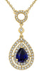 1.37CT DIAMOND & AAA SAPPHIRE 14KT YELLOW GOLD 3D PEAR SHAPE HALO LOVE NECKLACE