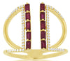 ESTATE .67CT DIAMOND & AAA RUBY 14K YELLOW GOLD ROUND & BAGUETTE DOUBLE BAR RING