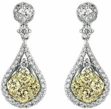 ESTATE 1.38CT WHITE & FANCY YELLOW DIAMOND 14KT WHITE GOLD 3D FLOWER EARRINGS