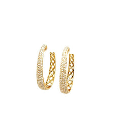 ESTATE LARGE 1.98CT DIAMOND 18K YELLOW GOLD MULTI ROW OVAL HOOP HANGING EARRINGS