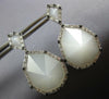 1.15CT WHITE & BLACK DIAMOND & AAA WHITE QUARTZ 14KT WHITE GOLD HANGING EARRINGS