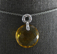 6.88CT DIAMOND & AAA CITRINE 14KT WHITE GOLD ROUND CIRCULAR FUN FLOATING PENDANT