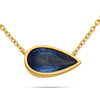1.67CT AAA SAPPHIRE 14KT YELLOW GOLD 3D PEAR SHAPE SOLITAIRE BEZEL LOVE NECKLACE