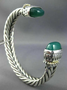 ESTATE LARGE 925 SILVER AAA GREEN AGATE 3D HANDCRAFTED BANGLE BRACELET #25476