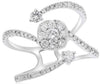 ESTATE WIDE .85CT DIAMOND 18KT WHITE GOLD 3D FLOWER CRISS CROSS FUN RING