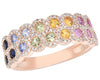 ESTATE WIDE 1.06CT DIAMOND & AAA MULTI COLOR SAPPHIRE 14KT ROSE 2 ROW HALO RING
