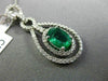 ESTATE LARGE 1.42CT DIAMOND & AAA EMERALD 18KT WHITE GOLD 3D DOUBLE HALO PENDANT