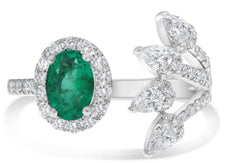 LARGE 1.40CT DIAMOND & AAA EMERALD 14KT WHITE GOLD MULTI SHAPE MULTI LEAF RING