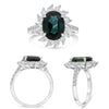 WIDE 4.45CT DIAMOND & AAA GREEN SAPPHIRE 18KT WHITE GOLD 3D OVAL ENGAGEMENT RING