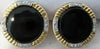 ANTIQUE LARGE 25MM DIAMOND BLACK ONYX 14K WHITE YELLOW GOLD ROUND EARRINGS #752