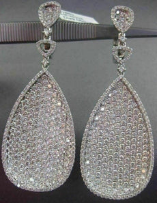 ESTATE MASSIVE 9.06CT DIAMOND 18KT WHITE GOLD CLIP ON HANGING DROP EARRINGS E/F