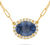 LARGE 2.59CT DIAMOND & AAA SAPPHIRE 14K YELLOW GOLD OVAL SOLITAIRE LOVE NECKLACE