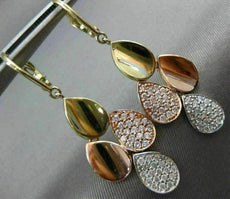 ESTATE .66CT DIAMOND 14K TRI COLOR GOLD 3D TEAR DROP LEVER BACK HANGING EARRINGS