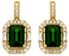 2.21CT DIAMOND & AAA RUSSALITE 14KT YELLOW GOLD 3D EMERALD CUT HANGING EARRINGS