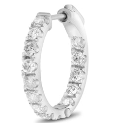 ESTATE 1.0CT DIAMOND 14KT WHITE GOLD 3D CLASSIC INSIDE OUT HOOP HANGING EARRINGS