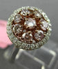 WIDE .97CT WHITE & PINK DIAMOND 18KT WHITE & ROSE GOLD CLUSTER HALO FLOWER RING