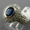 ESTATE WIDE 2.50CT DIAMOND & SAPPHIRE 14KT WHITE GOLD BEZEL HALO ENGAGEMENT RING