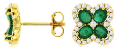 1.65CT DIAMOND & AAA EMERALD 14KT YELLOW GOLD OVAL & ROUND FLOWER STUD EARRINGS