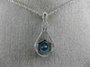 ESTATE 1.47CT DIAMOND & AAA BLUE TOPAZ 14K WHITE GOLD TEAR DROP FILIGREE PENDANT