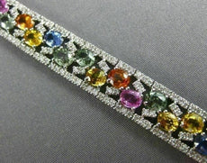 ESTATE WIDE 22.37CT DIAMOND & AAA MULTI COLOR SAPPHIRE 14KT WHITE GOLD BRACELET