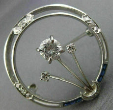 ANTIQUE LARGE 1.5CT OLD MINE DIAMOND & AAA SAPPHIRE 14K WHITE GOLD FLOWER BROOCH