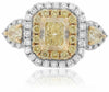 ESTATE LARGE 3.14CT WHITE & FANCY CANARY DIAMOND 18K 2 TONE GOLD ENGAGEMENT RING