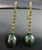 ESTATE LARGE .36CT DIAMOND 18KT YELLOW GOLD AAA TAHITIAN PEARL HANGING EARRINGS