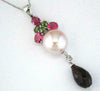 4.74CT DIAMOND AAA TOURMALINE & SOUTH SEA PEARL 14K WHITE GOLD TEAR DROP PENDANT