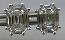 LARGE 1.09CT DIAMOND 18K WHITE GOLD MULTI SHAPE INVISIBLE OCTAGON STUD EARRINGS